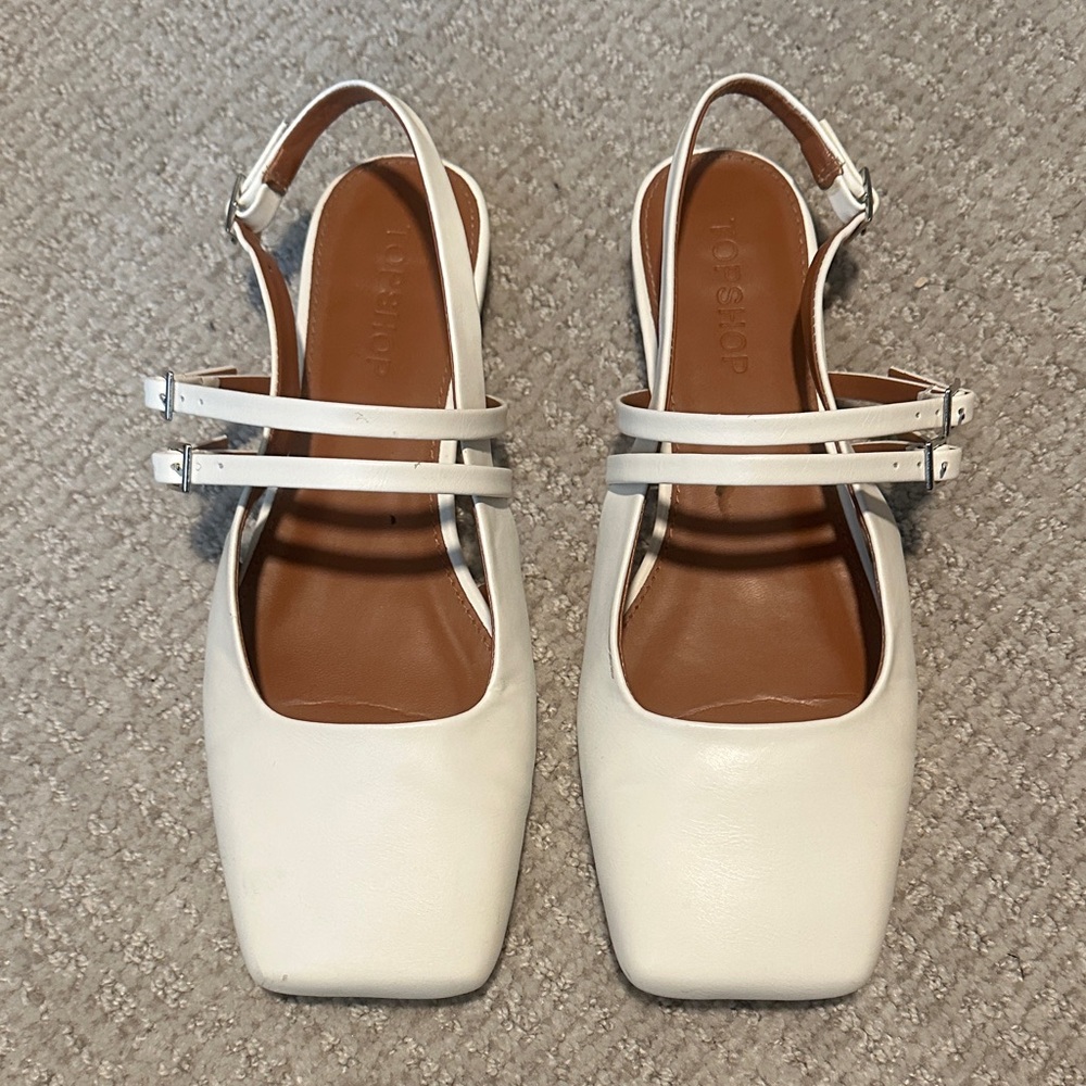 Topshop White Square-Toe Double-Strap Slingback Flats